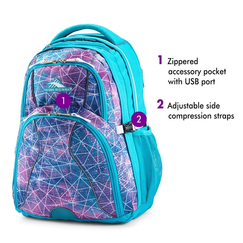 High Sierra Swerve Laptop Backpack, Sequin Facets/Bluebird/White, One Size - Image 3